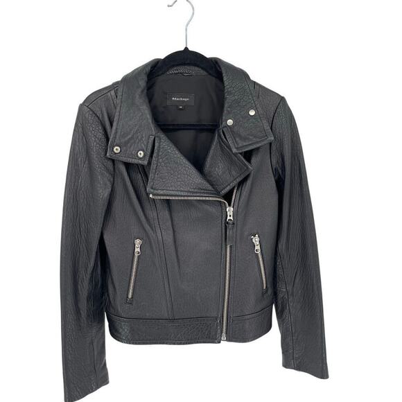 Mackage Black Lisa Pebbled Lambskin Leather Moto Biker Motorcycle Jacket Small - Picture 1 of 10